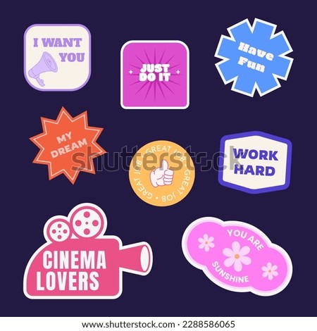 Y2K retro style stickers set.Cool trendy retro stickers of different shapes, cartoon comic label patches. Funky, hipster stickers. Vector illustration