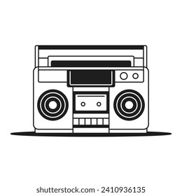 Y2k retro tape record player for music cassette broadcasting monochrome line groovy icon vector illustration. Vintage technology musical device disco party boombox minimal trendy sticker