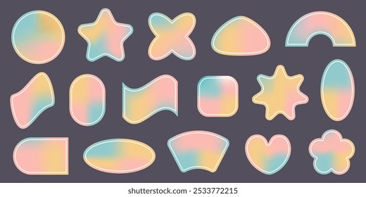 Y2k retro various geometric elements vector set
