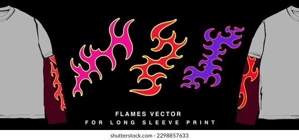 Y2K Retro Vector Set. Hot Fire Ornaments for Sleeve Print and Chest on 90's-Inspired Band T-Shirts and Merchandise