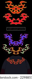 Y2K Retro Vector Set. Hot Fire Ornaments für Sleeve Print und Brust auf T-Shirts und Merchandise-Artikeln der 90er Jahre