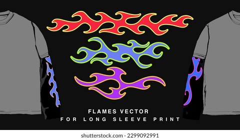Y2K Retro Vector Set. Hot Fire Ornaments for Sleeve Print and Chest on 90's-Inspired Band T-Shirts and Merchandise