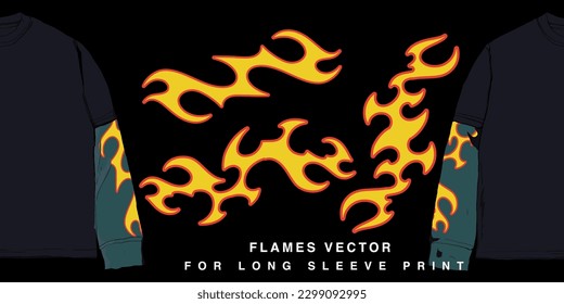 Y2K Retro Vector Set. Hot Fire Ornaments for Sleeve Print and Chest on 90's-Inspired Band T-Shirts and Merchandise