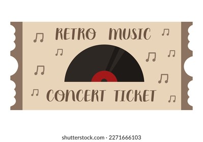 Y2k retro vinyl music ticket illustration. Admit one retro concert ticket.