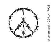 Y2k Rock style Pacific symbol and Peace Tattoo design. Creative concept of Barbed wire Pacific Symbol. Grunge style Peace sign in Gothic Punk and Rock'n'Roll style emblem. Isolated vector template