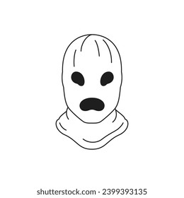 Y2k asustante cabeza monstruo con máscara caricatura de Halloween personaje monocromo línea retro groovy ilustración vectorial. Retrato de criatura horror malvado zombie etiqueta de moda mínima para la impresión de camisetas