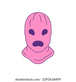 Y2k scary monster mask head pink Halloween cartoon character groovy style icon vector flat illustration. Creepy zombie portrait face horror creature dead evil with eyes and mouth for t shirt print