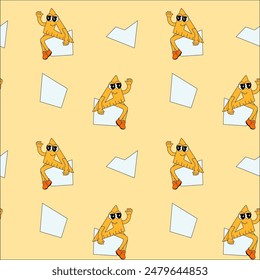 y2k school groovy seamless pattern. Childrens pattern with school supplies and y2k elements. Education repeating background with stationery, trendy retro groovy characters. Fabric childish design.