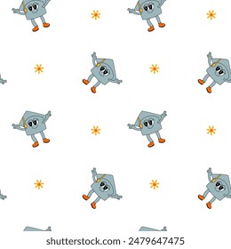 y2k school groovy seamless pattern. Childrens pattern with school supplies and y2k elements. Education repeating background with stationery, trendy retro groovy characters. Fabric childish design.
