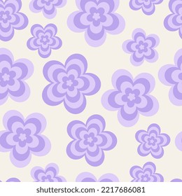 Y2k seamless pattern with flowers, tunnel of concentric daisies. Vector background in retro psychedelic 2000s style. Lilac color.  Trendy girly design. Funny cute texture.