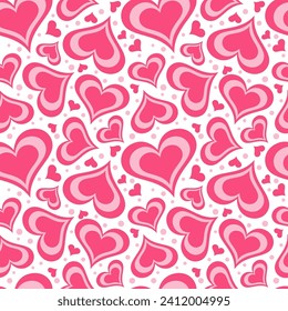 Y2k seamless pattern with hearts. Retro abstract groovy background. Pink funky vector wallpaper for Valentine day. Girly lovely vintage design 2000s and 90s.