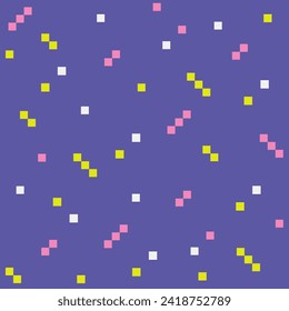 Y2k seamless pattern, square primitive shapes for children. Tetris. Purple color. Retro vibes. Flat design. funky style. Print for web, scrapbooking, stickers, wallpaper, poster. Pink, violet, yellow