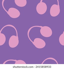 Y2k seamless simple pattern with headphones. Vector background in trendy retro trippy 2000s style.Lilac background.