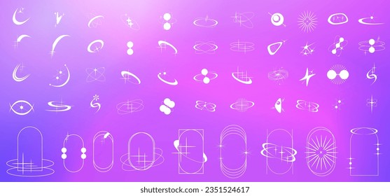 Y2K shape bling set white figure isolated. Geometric futuristic shape with star for contemporary design. Abstract graphic retro y2k style. Simple vector illustartion