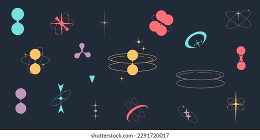 Y2k Shape color modern Sipmle Graphic. Retro Geometric shape with star, circle form. Set Abstract y2k form. Minimal aesthetic design. Trendy vector illustration.