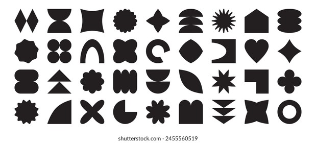 Y2k shape element, abstract retro figure, modern funky sticker, geometry simple form, groovy futuristic vector icon, black silhouettes on white background. Simple vintage illustration