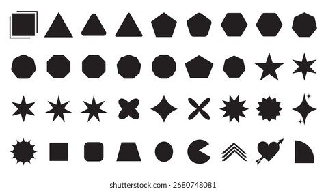 Y2k shape element, abstract retro figure, modern funky sticker, geometry simple form, groovy futuristic vector icon, black silhouettes on white background. Simple vintage illustration.