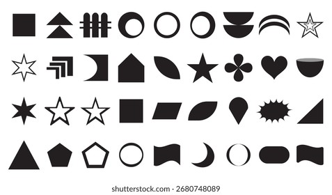 Y2k shape element, abstract retro figure, modern funky sticker, geometry simple form, groovy futuristic vector icon, black silhouettes on white background. Simple vintage illustration.