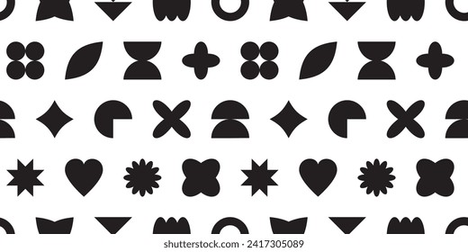 Y2k shape element seamless pattern, abstract retro figure, modern background, geometry simple form, vibrant groovy futuristic print. Minimal brutalist bg. Vector illustration