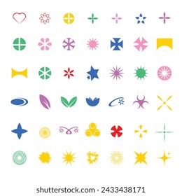 Y2k shape Vector Illustration Clip Art Element Big Set, Y2k shape Star Graphic  Geometry Sticker Shiny Retro Illustration. Y2k Shape Silhouette Icon Set. 