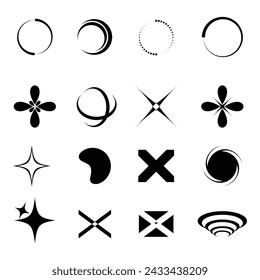 Y2k shape Vector Illustration Clip Art Element Big Set, Y2k shape Star Graphic  Geometry Sticker Shiny Retro Illustration. Y2k Shape Silhouette Icon Set. 