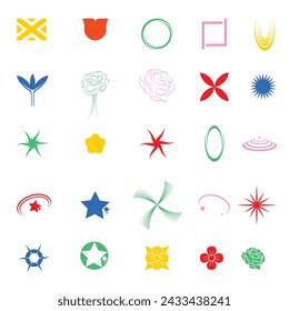 Y2k shape Vector Illustration Clip Art Element Big Set, Y2k shape Star Graphic  Geometry Sticker Shiny Retro Illustration. Y2k Shape Silhouette Icon Set. 