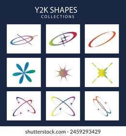 Y2K shapes Bold, futuristic designs encapsulating the spirit of the late 1990s and early 2000s vector design template 