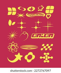 Y2K shapes element collection vector illustration ornament vintage retro clip art set bundle graphic funky trendy style  