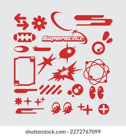 Y2K shapes element collection vector illustration ornament vintage retro clip art set bundle graphic funky trendy style  