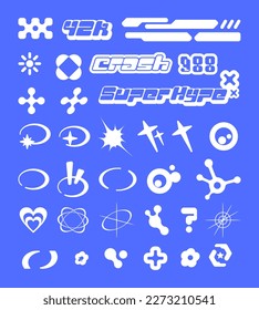 Y2K shapes element collection vector illustration ornament vintage retro clip art set bundle graphic funky trendy style