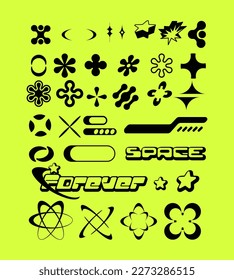 Y2K shapes element collection vector illustration ornament vintage retro clip art set bundle graphic funky trendy style