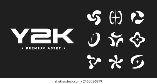 Y2K shapes set. Premium Y2K elements for posters, flyers, banners, social media, etc. 2000s vector shapes. Y2K graphic design. Trendy retro futuristic geometric forms. 00s aesthetics. 