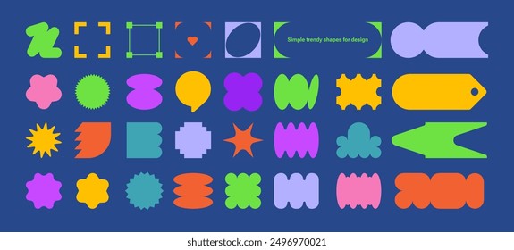 Y2k Elementos simples. Conjunto de pegatina starburst, insignia de venta, etiqueta de Precio, etiquetas de compras, marcos. Objetos para componer. Circulo y cuadrado. Diseño plano de moda. Colores retro y estilo funky. Vectorizado