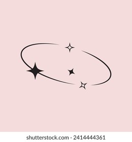 Y2K single circle or twinkle star setting geometric shapes. Abstract geometric minimalistic shape. Trendy star and circle. Vector illustration.