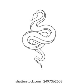 Y2k serpiente reptil venenoso emo neogótico contorno negro icono Ilustración vectorial. Minimalista viper cobra salvaje animal peligroso miedo terror tatuaje sketch monocromo contorneado emblema