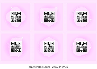 Y2k soft pink shapes. Aura aesthetic stikers. Trendy frames set for QR code.
Girly blurred gradient.