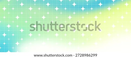 Y2K Sparkle Star Background. Abstract Grid Pattern with Spring Gradation. Cute Blue and Green Gradient Bg Design. Geometric Design Featuring Pastel Colors, Retro Aesthetic, and Magical Light Effects Perfect for Spring Graphics.