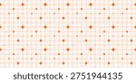 Y2k Sparkling Star Seamless Pattern. Abstract geometric background with orange twinkles. Retro aesthetic grid line pattern bg. Wireframe mesh with magical glow. Vector illustration art