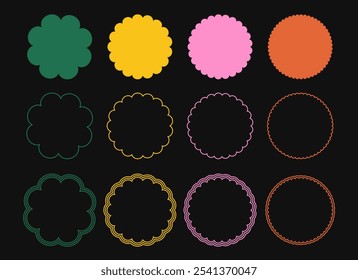 Y2k squiggle colorful circle border or frames with wavy lines