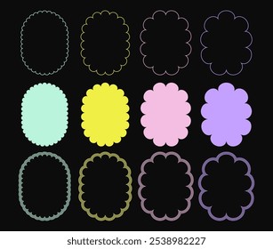 Y2k squiggle colorful oval border or frames with wavy lines