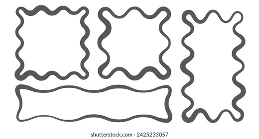 Y2k squiggle frame. Zigzag wavy border for story. Rectangle serrated retro groovy shapes set. Cute funky geometric posters for modern design. Vector aesthetic elements