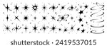 Y2k star sparkle bling abstract tattoo shapes. Simple minimal geometric signs and symbols in trendy retro 2000s style. Space cosmos galaxy aesthetic.