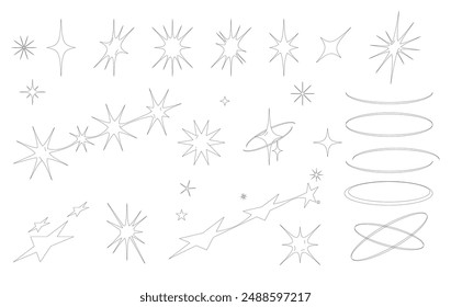 Y2k star sparkle bling abstract  shapes. Simple minimal geometric signs in retro 2000s style.