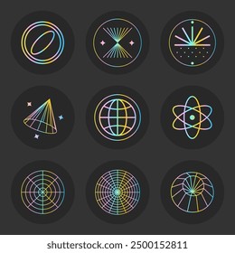 y2k sticker pack featuring hologram textures retro space designs and holo vector graphics collection of symbols and illustrations is perfect for modern projects.