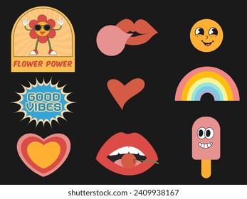 Y2k sticker pack. Retro trendy 2000s style elements collection