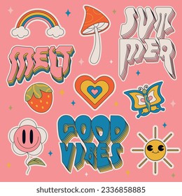 Y2k stickers set.retro style.characters in retro 60s 70s style.Vector illustration