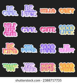 Y2k Stickers Vector Pack. Set Of Trendy Retro Patches Pop Art Design.