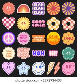 Y2k Stickers Vector Pack. Set Of Trendy Retro Patches Pop Art Design.