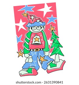Y2K Streetwear. Y2K Clothing. Y2K Apparel. Y2K Design. Streetwear Design. Streetwear T-shirt Design.
T-shirt Design Christmas. Christmas Cartoon Character. Vector Cartoon.