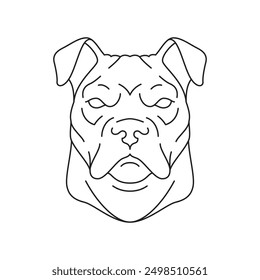 Y2k fuerte perro pitbull retrato de arte contemporáneo tatuaje contorno icono Ilustración vectorial. Poder agresivo canino cabeza de mascota bozal retro groovy monocromo etiqueta engomada para la impresión de la camiseta